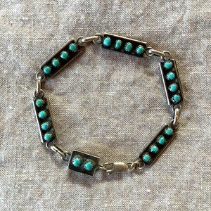 Rare Vintage Zuni Linked Bracelet Silver and Turquoise